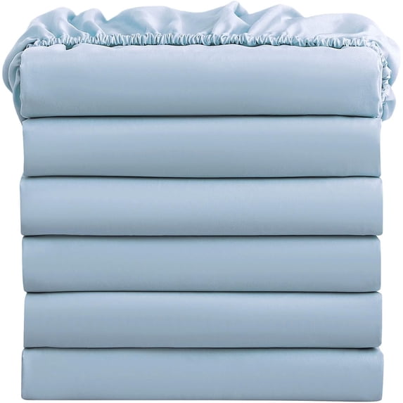 Bulk Fitted Sheets Pack of 8 Piece, Light Blue Fitted Bed Sheets 60" X 80" X 16" Inch Deep Pocket, Soft 400 Thread Count & 100% Cotton Queen Classic Sheets for Hospital Use/Homes/Hotels Purpose.