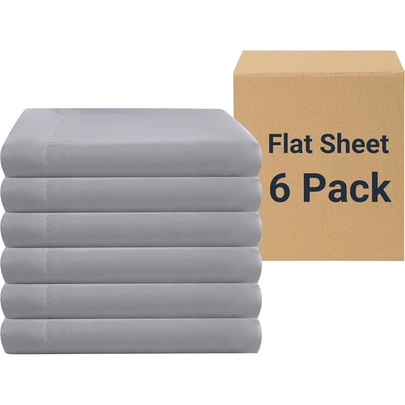 Bulk Flat Sheets Only Full Size 6 Pack, Easy Sort Top Bed Sheet by Color-Coded Label, Soft Durable Brushed Microfiber Fabric Hotel Airb&bs Essentials for Hosts, 81"x96", Light Gray