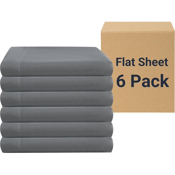 Bulk Flat Sheets Only Full Size 6 Pack, Easy Sort Top Bed Sheet by Color-Coded Label, Soft Durable Brushed Microfiber Fabric Hotel Airb&bs Essentials for Hosts, 81"x96", Dark Gray