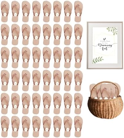 24 Pairs Bulk White Flip Flops For Weddings - Assorted Sizes With Thank You Message & Drawstring Bags