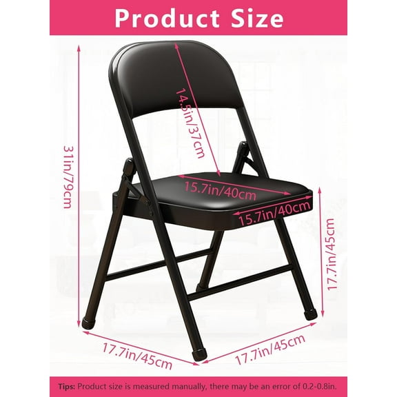 Bulk Folding Chairs with Padded Cushion, Black Steel Frame Foldable Chair for Indoor Outdoor Use