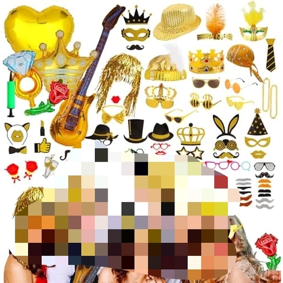 Bulk Gold Party Photo Booth Props Set for Adult, Funny Golden Photo Booth Glasses Hats Wig Props, Fun Party Pack Photo Booth Props Kit for New Year Party, Graduation, Birthday, Wedding, Bachelorette