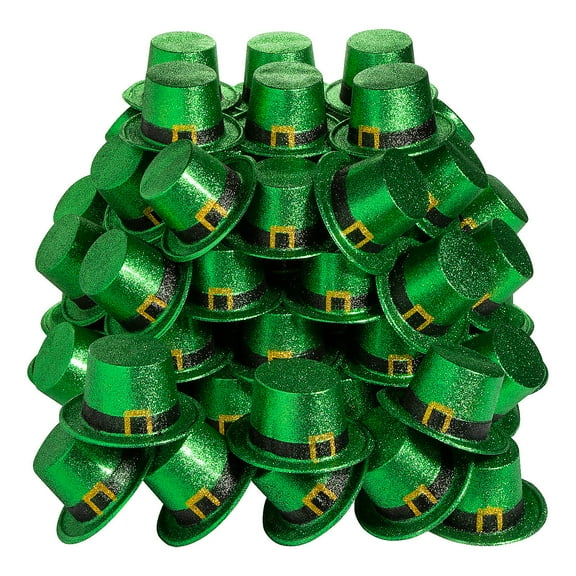 Bulk Green Glitter Leprechaun Top Hats, Apparel Accessories, St. Patrick's Day, 72 Pieces