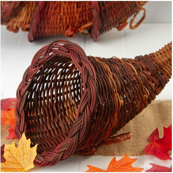 Bulk Group of 12 Thanksgiving Cornucopia Horn of Plenty Baskets - Wicker Cornucopias for Fall Decorating and Displays by Factory Direct Craft