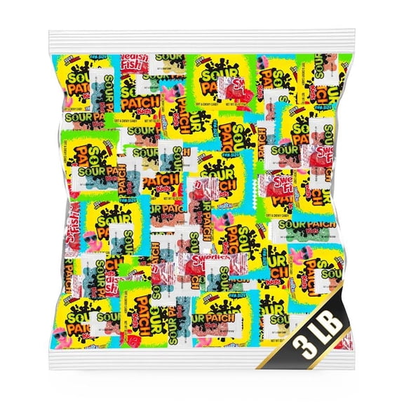 Bulk Gummy Candy Variety Pack, 3 LB of Sweet & Sour Gummy Mix, Patch & Swedish Chewy Minis, Individually Wrapped Candy, Great Stocking Stuffer
