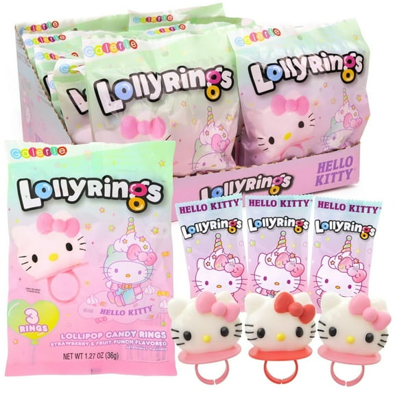 Bulk Hello Kitty Lollipop Rings, Birthday Party Favors, 18 Count Bags, 54 Count Rings