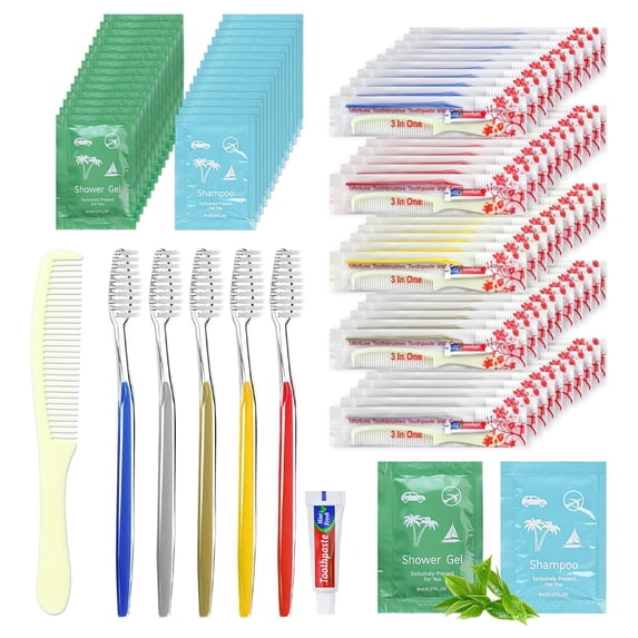 Bulk Hygiene Kits for Homeless,Disposable Toothbrushes with Toothpaste and Comb for Homeless Individually Wrapped,Basic Toiletry Kits Travel Size Shampoo And Body Wash For Hotel,Air Bnb Charity(40)