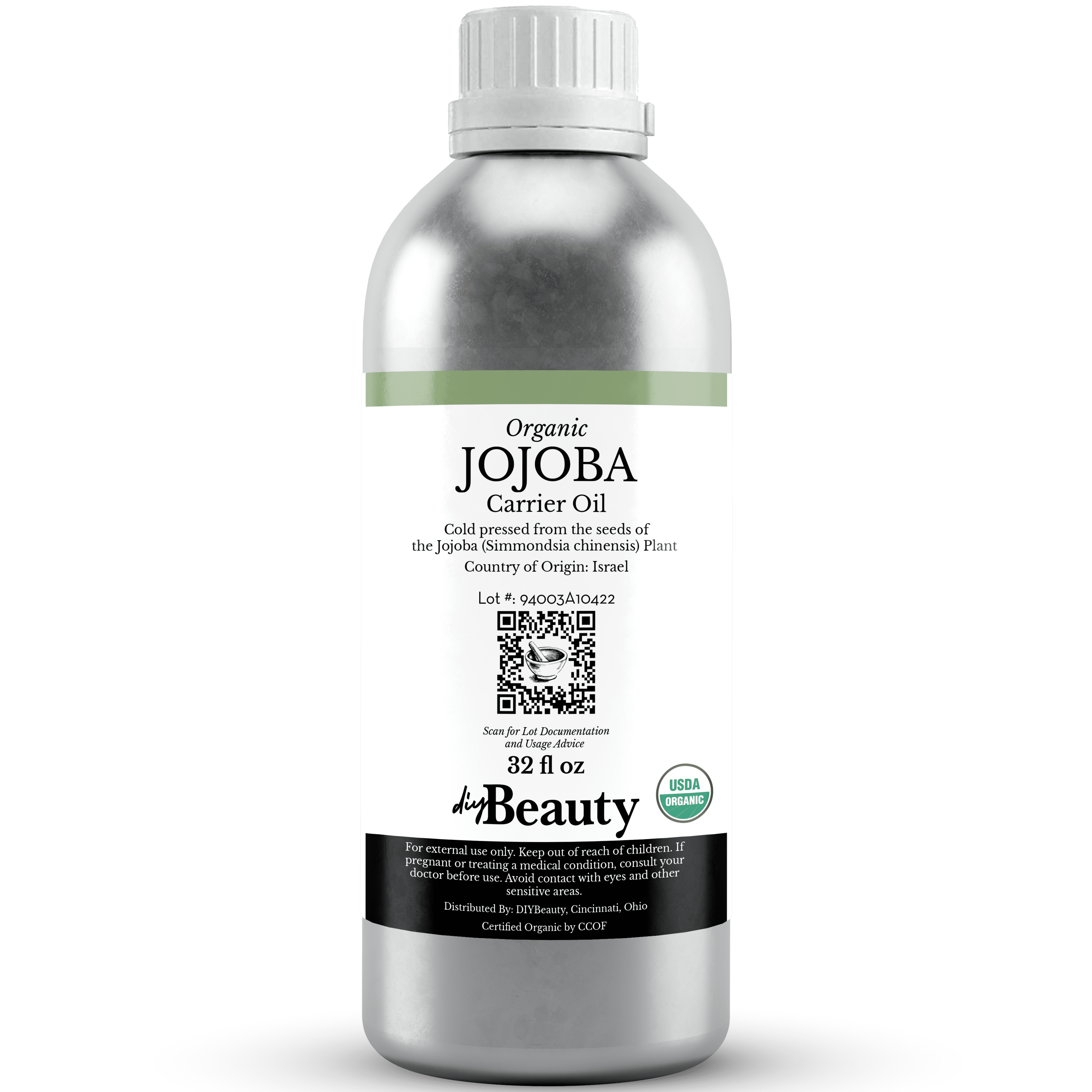 Bulk Jojoba Oil - Large Size 32 fl oz Bottle, 100% Pure Cold Pressed Carrier Oil - by DIYBeauty