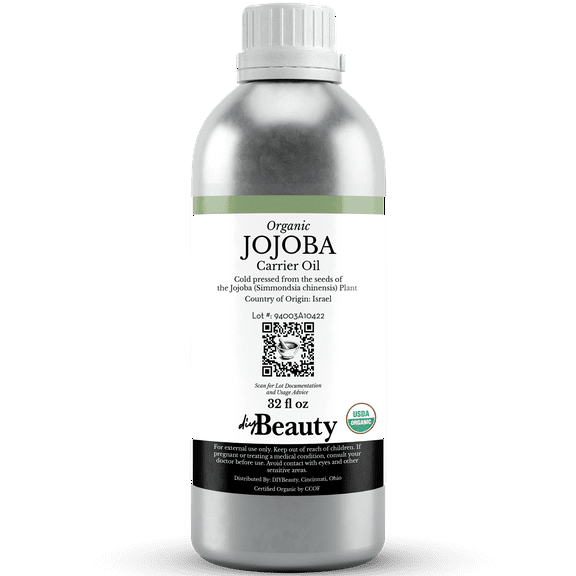 Bulk Jojoba Oil - Large Size 32 fl oz Bottle, 100% Pure Cold Pressed Carrier Oil - by DIYBeauty