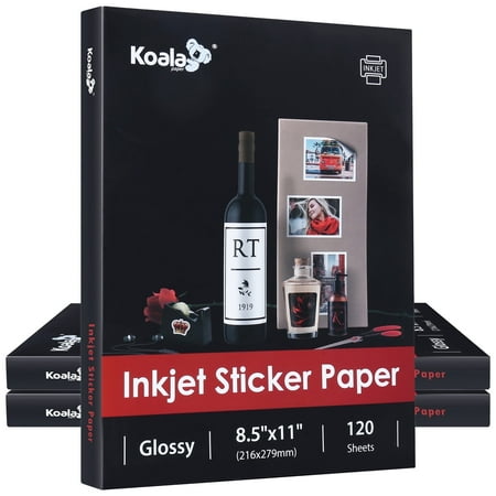 Koala Paper Glossy Sticker Paper, Inkjet Printer, 240 Sheets, White, Glossy Sticker Photo Paper 8.5x11 inch