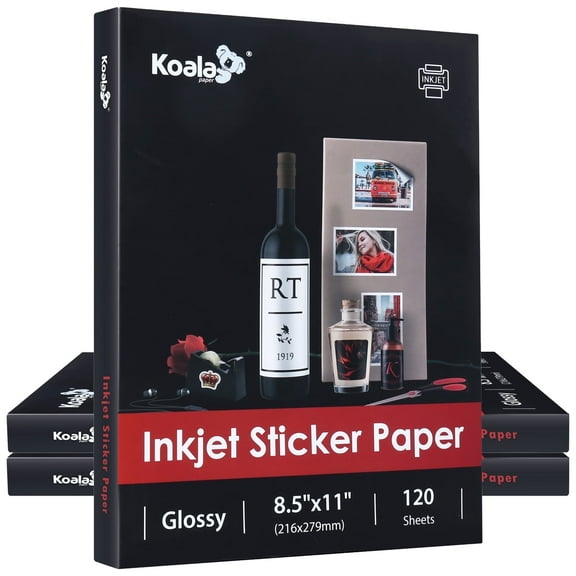 Koala Paper Glossy Sticker Paper, Inkjet Printer, 240 Sheets, White, Glossy Sticker Photo Paper 8.5x11 inch