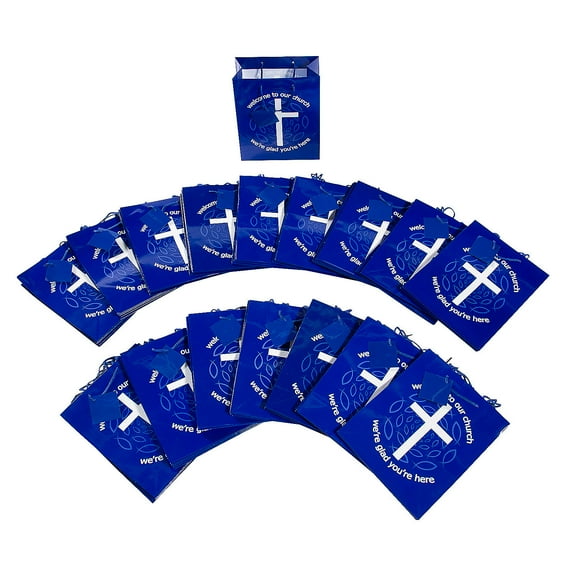 Bulk Medium Blue Welcome to Our Church Gift Bags with Tags, Party Supplies, Party Supplies, 96 Pieces
