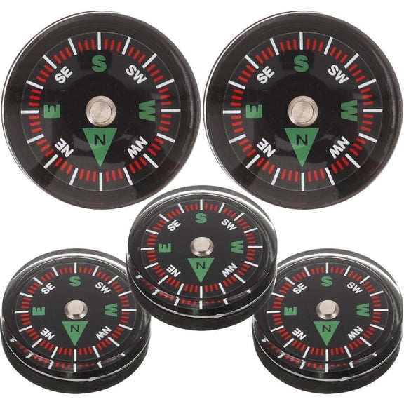 Bulk Mini Compass Circular Shape for Camping and Hiking 2.5x2.5cm Black Plastic 5Pack