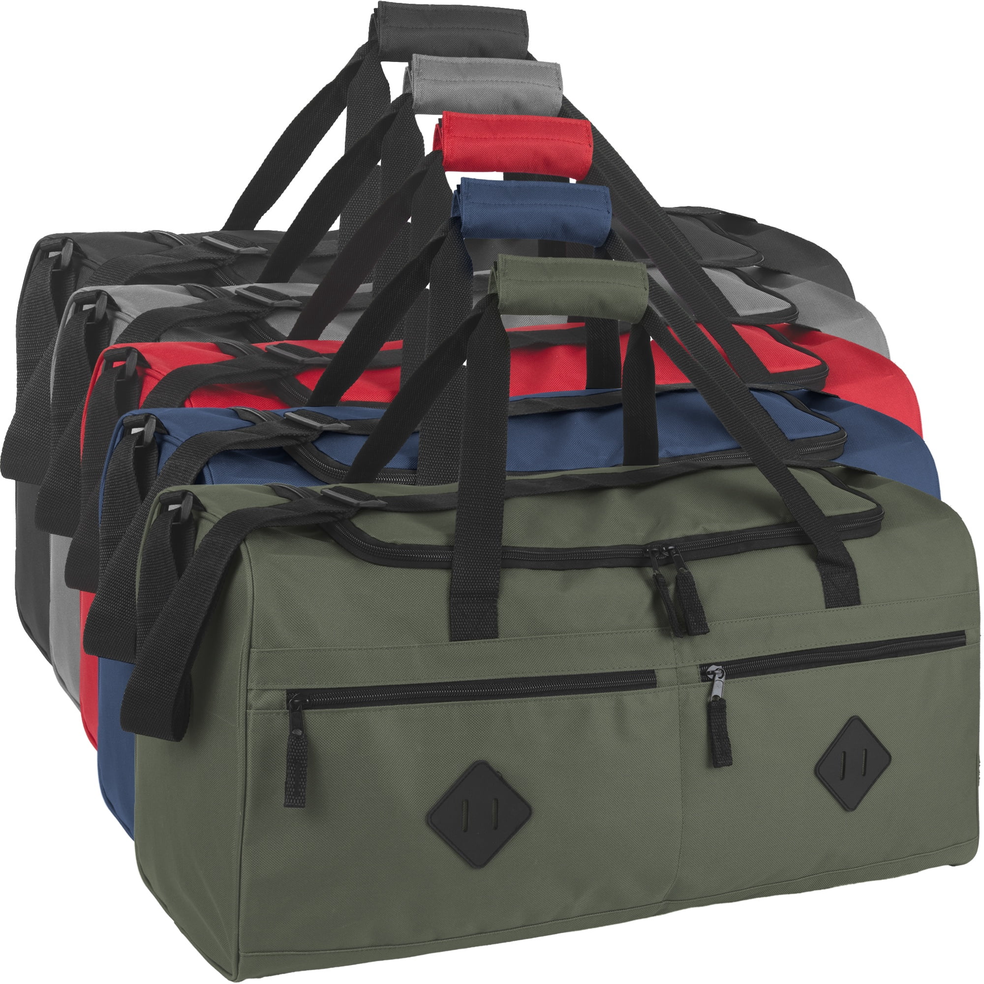 Bulk Multi Pocket Duffle Bags by the Case 24 Pack Wholesale Duffels for the Gym, as Sports Bag, for Homeless Men, Women, and Travel