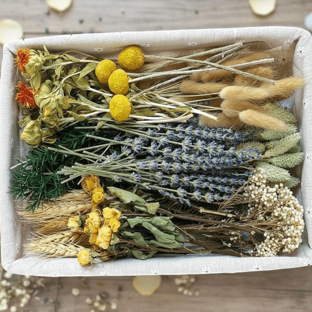 Bulk Natural Dried Flower Assortment for Vases, Including Roses and Mini Bouquets with Stems for DIY Home Decor and Crafts