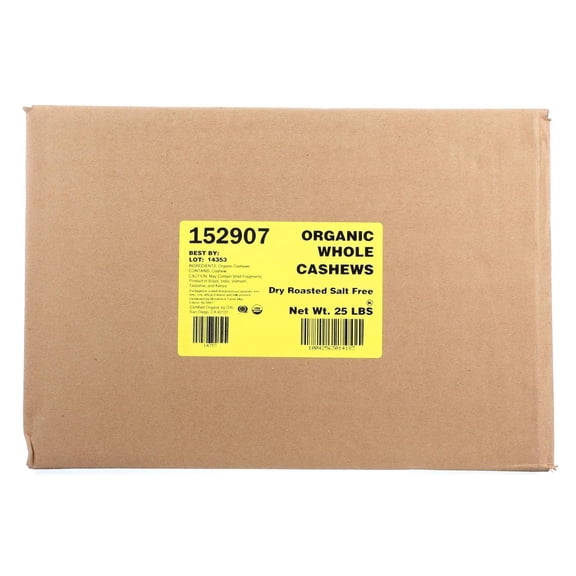 Bulk Nuts Cashews, Organic, Whole, Fancy, Roasted, No Salt, 25 Count