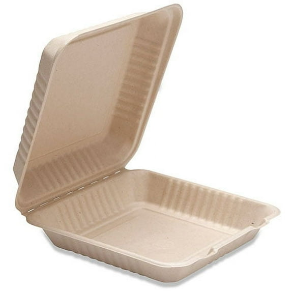 [Bulk Order] Bridge-Gate, 9" Compostable Single Compartment Hinged Clamshell -Case of 200, Tan