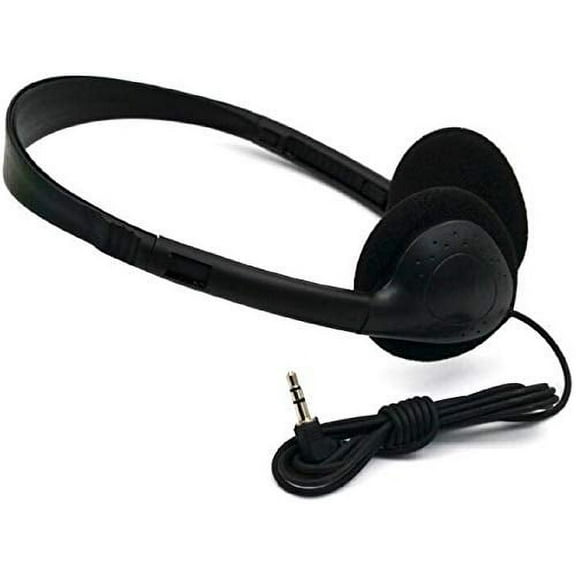 Bulk Over The Head Inexpensive Disposable Headphones Wholesale Lot Kids Individually Bagged for Schools, Libraries, Hospitals (50 Pack, Black)