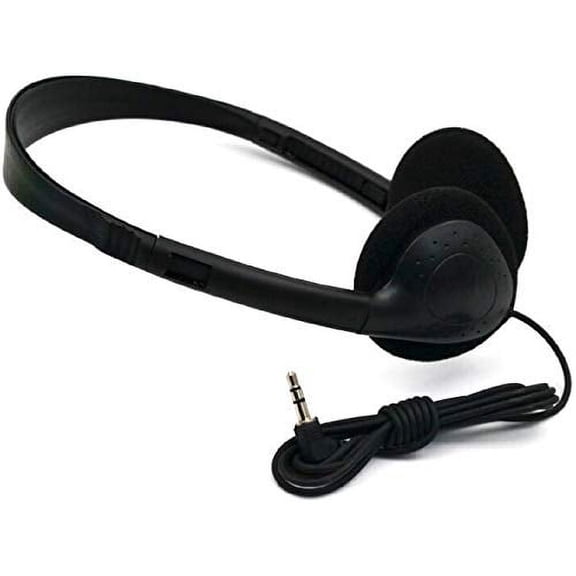 Bulk Over The Head Inexpensive Disposable Headphones Wholesale Lot Kids Individually Bagged for Schools, Libraries, Hospitals (50 Pack, Black)