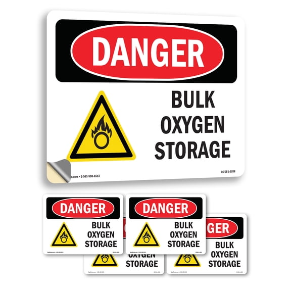 Bulk Oxygen Storage OSHA Danger Vinyl Decal Label 5 Inch x 3.5 Inch - 5 Pack