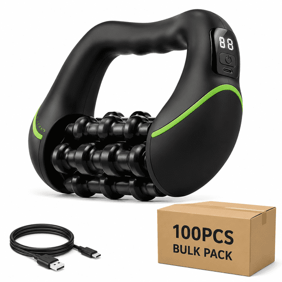 Bulk Pack of 100 Electric Deep Rolling Massagers, 2-in-1 8 Speeds Full Body Muscle Roller for Legs, Back, Neck & Abdomen, Rechargeable Handheld Massager with LCD Display, for Gym & Commercial Use