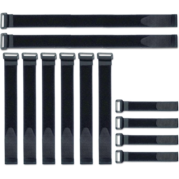 Bulk Pack 12 Reusable Fastening Cable Straps with Buckle Variety Sizes 8"-12"-18" Multi-Purpose Cinch Strap
