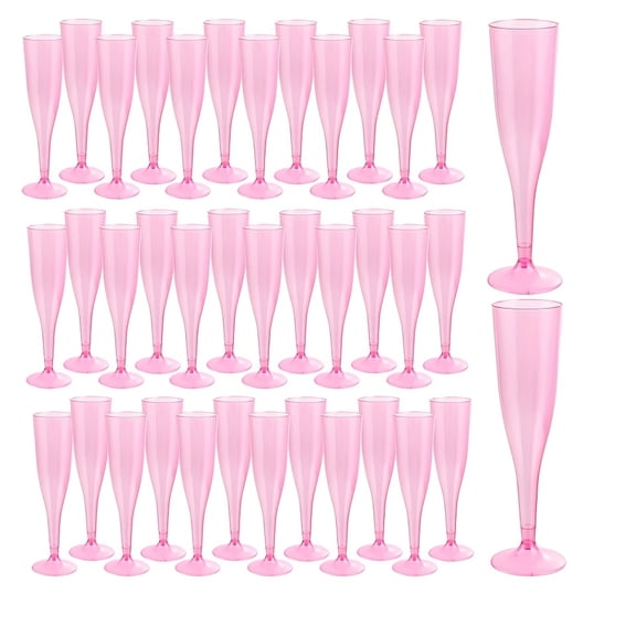 Bulk Pack 50/100pcs Glitter Pink Plastic Champagne Flutes, Reusable 6oz Pink Wine Glasses with Tapered Shape, Party Essentials for Weddings, Birthday Celebrations, Bachelorette Parties, Champagne
