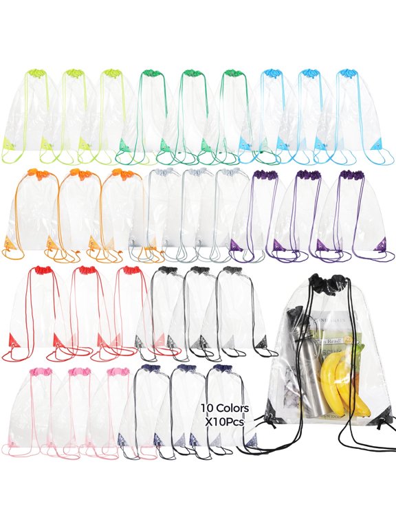 Bulk Pack Clear Drawstring Bags, Stadium Approved Waterproof Backpacks, 13.4 x 16.9 in Transparent PVC Sacks for Men and Women, Suitable for Sports Events, Concerts, Travel, Beach