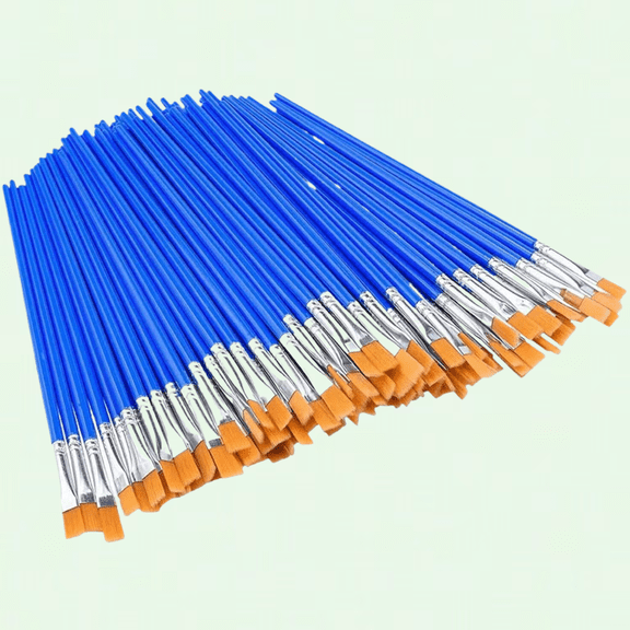 Bulk Pack of 100 Small Paint Brushes, Flat Top Acrylic Classroom Brushes for Kids - Detail Painting and Touch Up Crafts