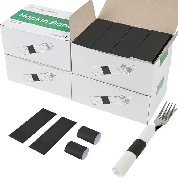 Bulk Pack of 8,000, Self-Adhesive Napkin Bands for Small Business, Restaurants, Events - 4 Boxes, 2000 per Box (Black)