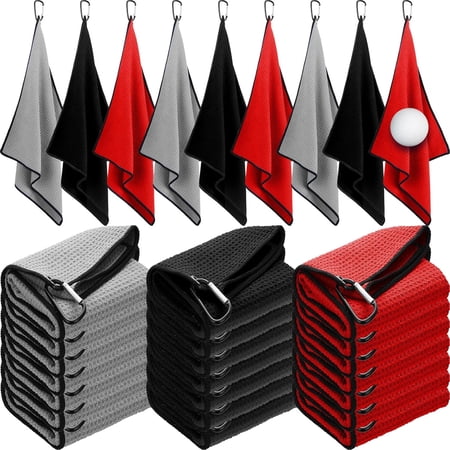 Bulk Pack of Microfiber Waffle Pattern Golf Towels with Clip, 16"x24"