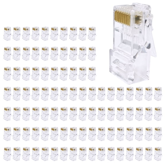 Bulk Package 100PCS Cat5e 8P8C RJ45 Networking Cable Ends with Injections Molded Housing
