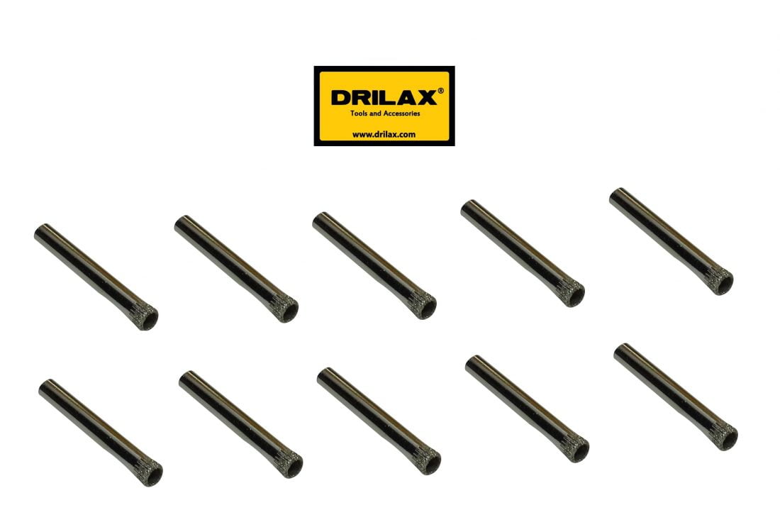 Bulk Package Set of 10 Drilax Diamond Coated Drill Bit Hole Saw Size 1/4 inch in Inch Glass, Marble, Granite, Ceramic Porcelain Tiles, Bottles, Fish Tanks, Stones, Rocks, Gems DIY Kitchen, Bathroom Re