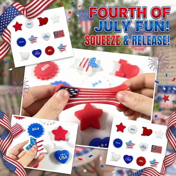Bulk Party Favors, Sensory Fidgets, Squeeze Toys, 4Th of July Favors, Usa, Patriotic Holiday, Slow Rebound, Random Shapes, 12 Pc, Red White Blue