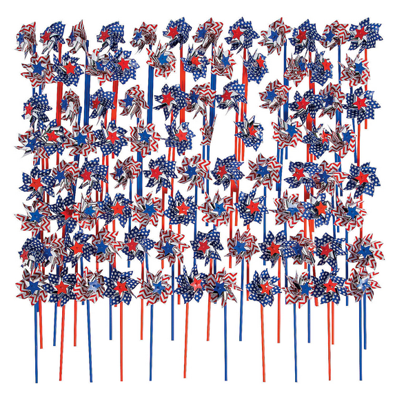 Bulk Patriotic Pinwheels, Toys, Fourth of July, 144 Pieces