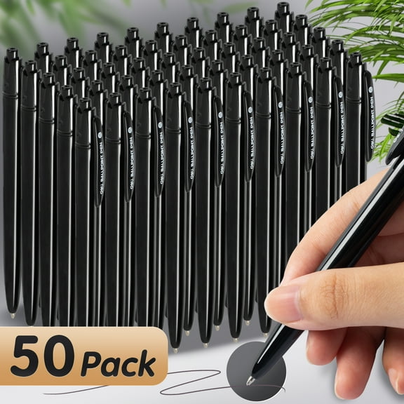 Deli 50 Pack Retractable Ballpoint Pens, 1.0MM Black Ink,Smooth Writing, No Bleed, Comfortable Grip