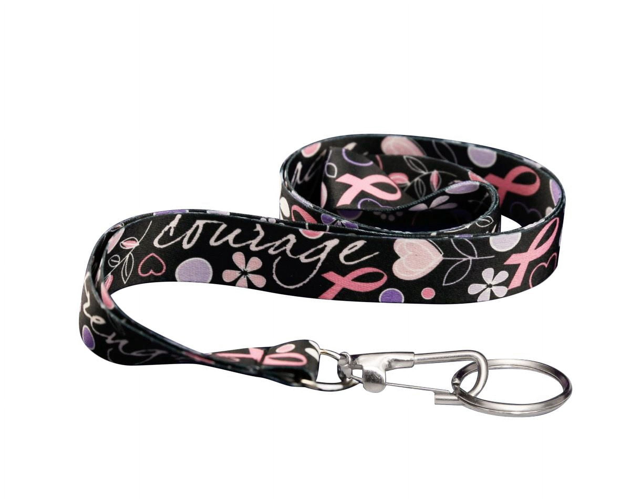 Bulk Pink Ribbon Heart Ribbon Breast Cancer Awareness Lanyards (25 Lanyards)