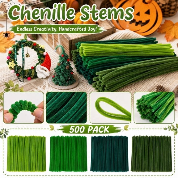 Bulk Pipe Cleaners, Craft Pipe Cleaners, Gradient Green Chenille Stems Pipe Cleaners For Holiday Christmas Tree Wreath Making Supplies, 500 Count Multi Tone Green Pack