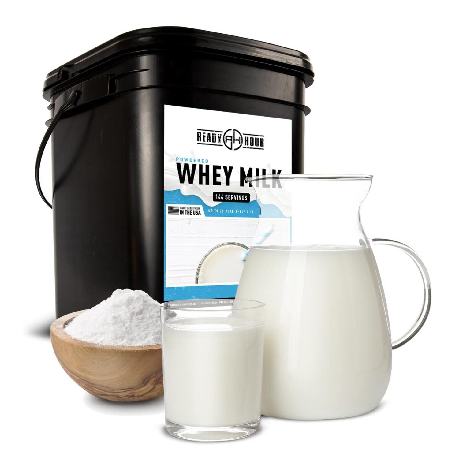 Bulk Powdered Milk, Real Non-Perishable Whey, 25-Year Shelf Life, Portable Emergency and Adventure Food Supply, Durable Flood Safe Container, 144 Servings
