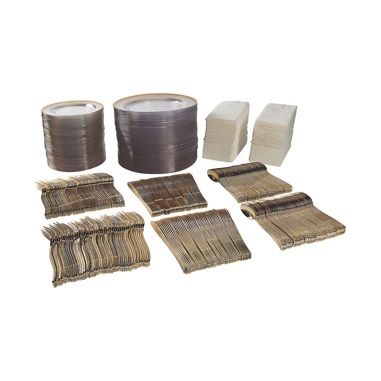Premium Clear and Gold Plastic Tableware Set for 96 Guests