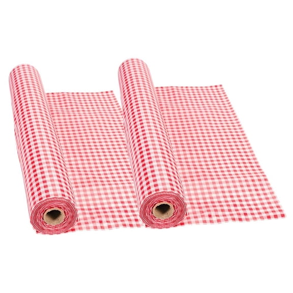 Bulk Red Gingham Pattern Disposable Plastic Tablecloth Rolls  2 pc