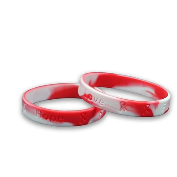 Bulk Red & White Awareness - Child Sized Silicone Bracelets (25 Bracelets)