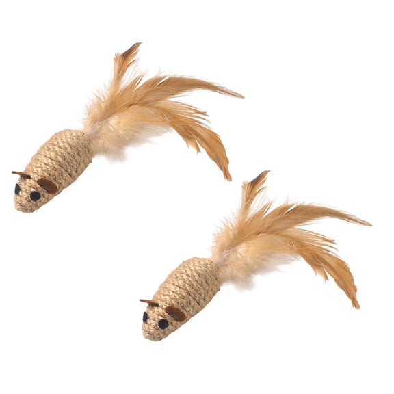 Bulk Sisal Interactive Mice Toy Set 12 Pieces, Feather Accent Natural Sisal Rat for Indoor Cats, Long-Lasting Chew Toy for Kitten Teeth Grinding