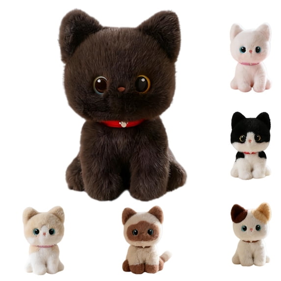 1pc Black Sitting Pose Kitten Plush Toys Soft Cartoon Pet Cat Doll ,Cute Office Desktop Decor Funny Gift To Family