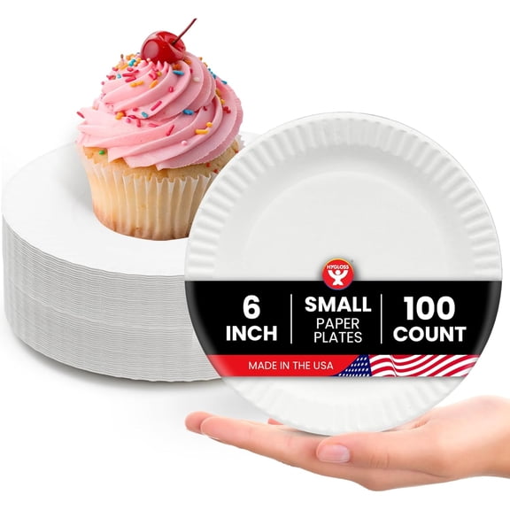 Bulk Small Paper Plates 6-Inch - Dessert Plates Disposable for Party, Cake, Appetizer, Snack, Foodware, Crafts & More - Environmentally Friendly - White, Uncoated, Microwave Safe (100 Count)