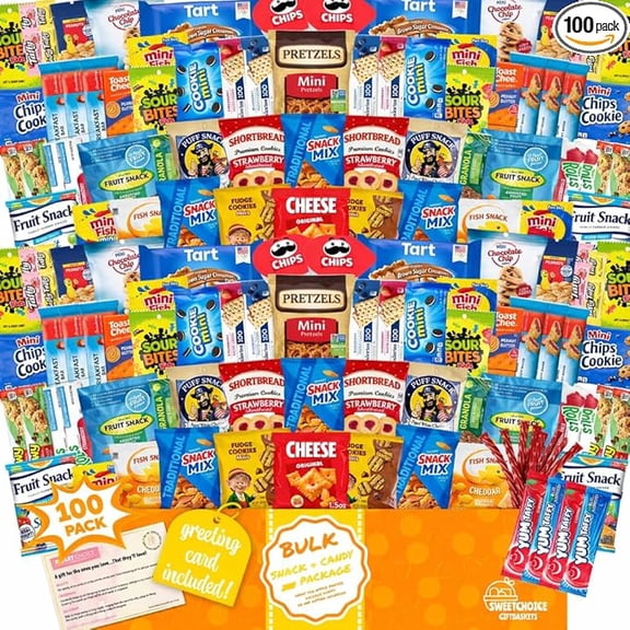 Bulk Snack Variety Pack, 100 Count Assorted Chips & Cookies, Easter Gift Box for College Students, Office, Travel & Birthdays
