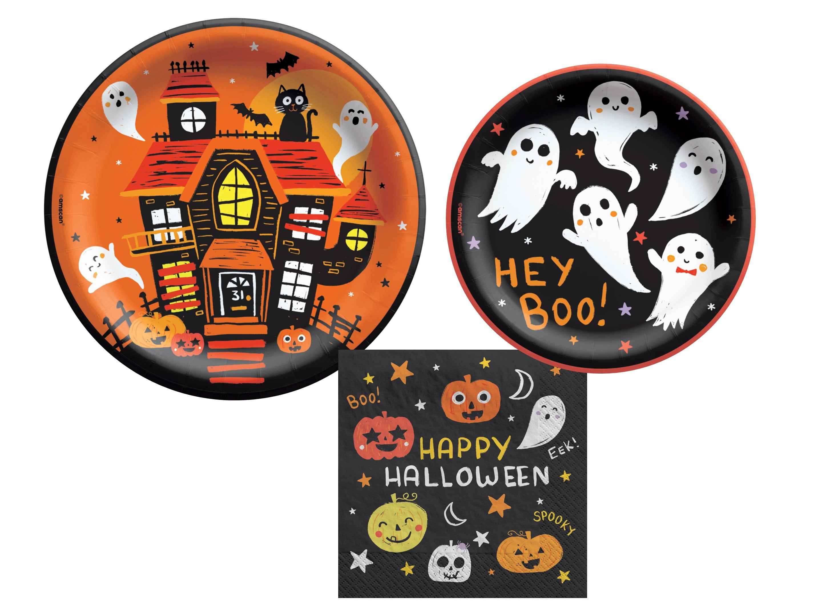 Bulk Spooky Friends Halloween Party Supplies Bundle with Lunch Plates Snack Plates and Napkins for 50 Guests