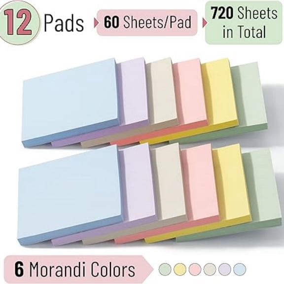 Bulk Sticky Notes, Morandi Colors Self-Stick Aesthetic, Colorful, 3x3, 12 Pads