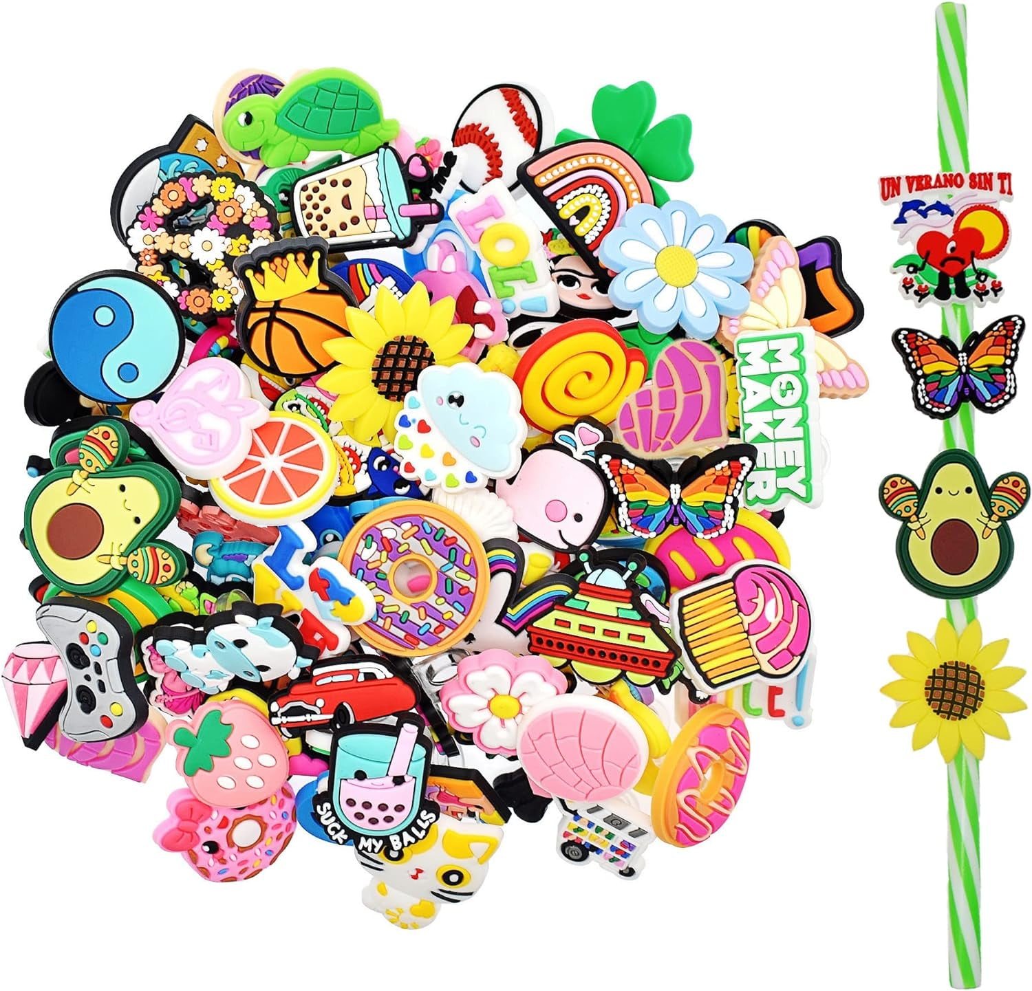 Bulk Straw Topper Random Different 50Pack Cute PVC Decorative Straw