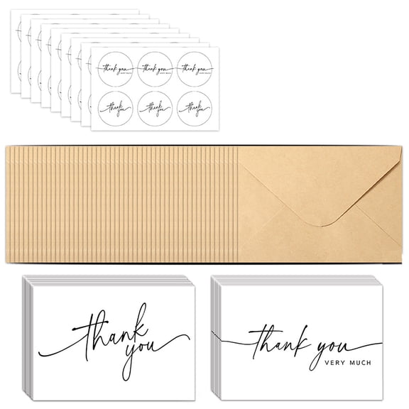 Bulk Thank You Cards with Envelopes and Seals for Small Business Thank You Notes, Customer Appreciation, Bridal Shower and Graduation Party, Pack of 52